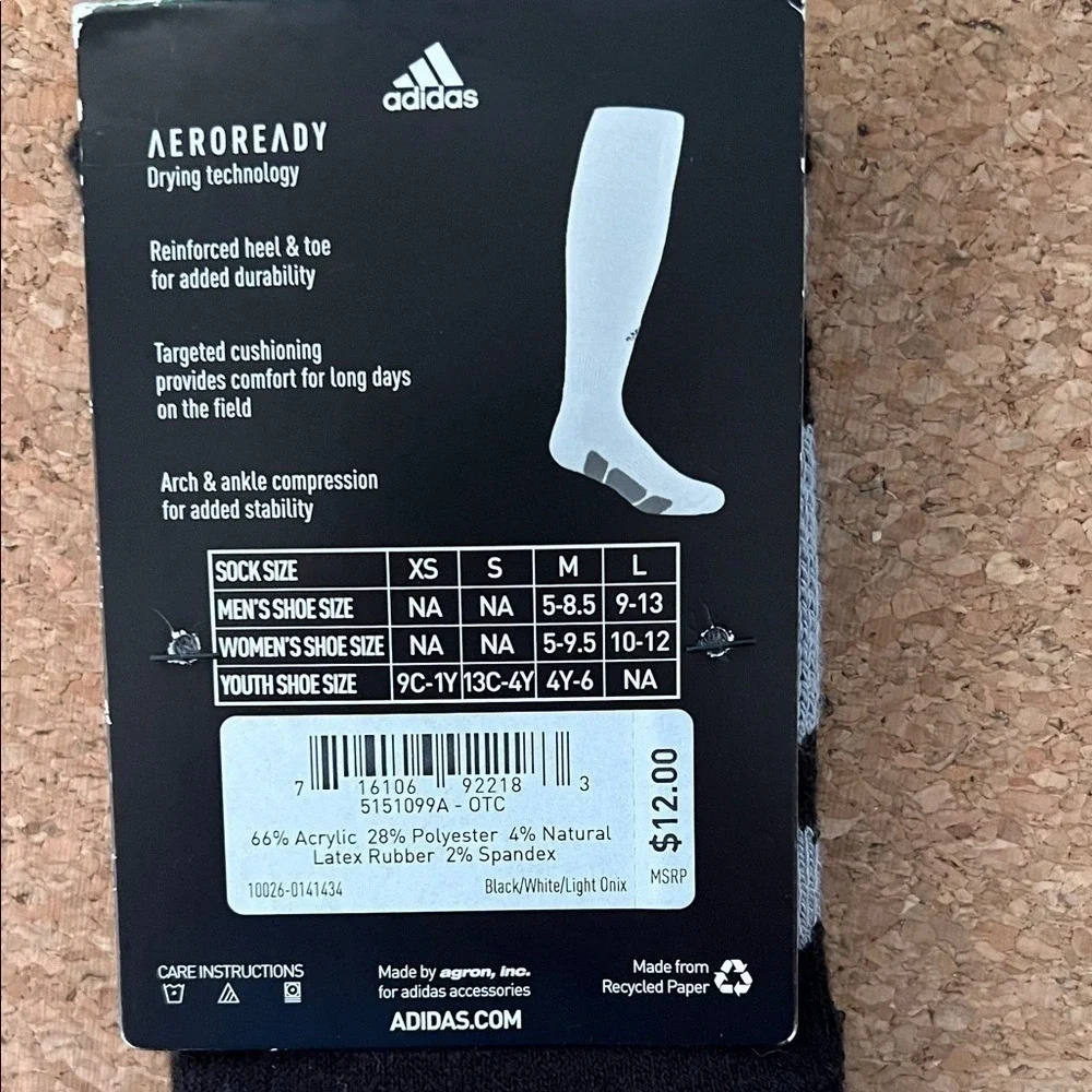 Adidas Baseball Over The‎ Calf Aeroready Compression Socks Size XS 9C-1Y Black